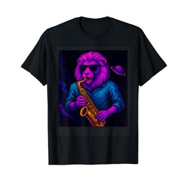 Lion Playing Saxophone Outer Space Vaporwave Jazz Galaxy T-Shirt