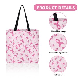 Bolsa de mano para cáncer de mama, bolsas de concienciación sobre cáncer de mama, bolsas de hombro reutilizables rosas para mujer de compras, regalo para mujeres, mamá y niñas (rosa)