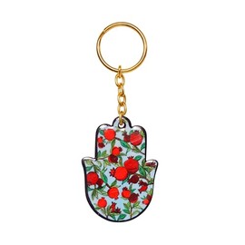 EMANUEL Yair Hamsa Hand Keychain Charm 1.7 Inch | Metal Lucky Charm Hand Blessing Jewish Judaica Gift Hand of Fatima Evil Eye (Pomegranates SHJ-15)