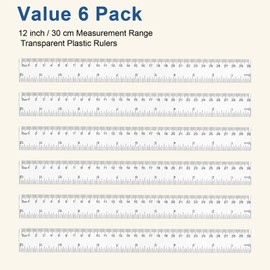 MEQUER 6 Psc Ruler 30 CM, Plastic 12inch/30cm Rulers, Metric Clear Regle Transparent for School, Back to School Supplies, Drafting