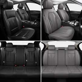 MINGBRON Car Seat Covers Full Set, 5 Seats Comfortable Faux Leather Seat Covers for Cars, Waterproof Automotive Seat Covers, Luxury Universal Fit Seat Covers for SUV, Sedans, Pick-up Trucks (Gray)