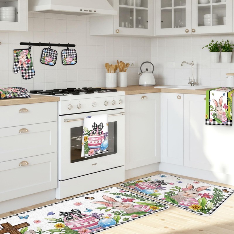 snaxuda 10 Pcs Kitchen Decor Set Bunny Kitchen Towels and