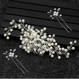 Wedding Bridal Hair Clips Pearl Jewelry Bridal Elegant Headpiece Flower Hair Clips Wedding Accessories Combs (B)