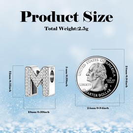 Tedit Letter M Charms with Cubic Zirconia 925 Sterling Silver Initial Charms for Bracelets and Necklace Alphabet Charms for Women Girls Birthday Charms