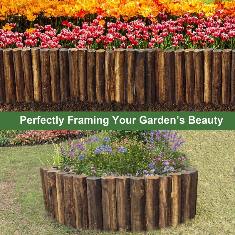 Wood Garden Fence, Natural Wooden Solid Log Edging Border Decorative