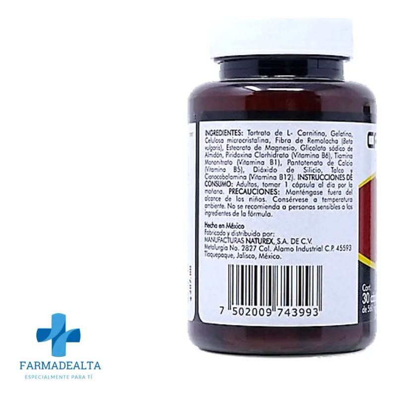 Carnitina Fibra Y Complejo B 30 Cpsulas 560 Mg Naturex