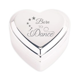 Cherished Moments Heart Jewelry Keepsake Box with BORN TO DANCE Engraved for Girls Dance Recital Gift for Kids, Teens, or Dance Teacher Gift, Silver Toned