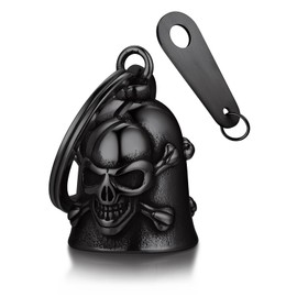 Bandmax Keyring Motorcycle Bell Stainless Steel Motorcycle Bell Keyring Viking Lucky Charm Keyring for Motorcyclists, H-skull-black