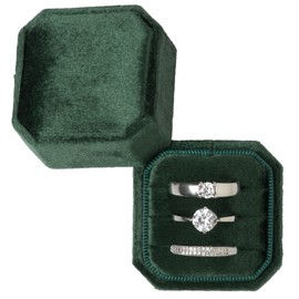 Giftop Cut-Edge Octagon Velvet Ring Box Storage 3 Slots for Wedding Ceremony Proposal Engagement Birthday (Green)