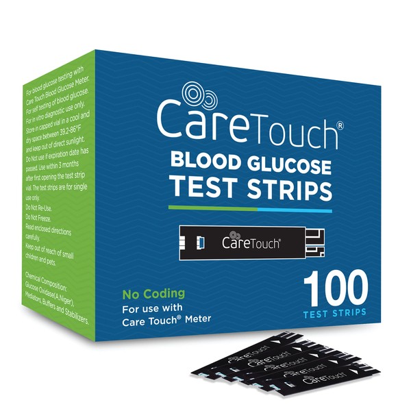 Care Touch Blood Glucose Test Strips for Diabetes I For Use with Care Touch Blood Sugar Monitor - 100 Count (Pack of 2), 2 Boxes of 50 Diabetic Test Strips