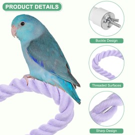 M METERXITY 2-Pack Rope Perches for Bird Cages, 23.6 in Length Comfort Grip Flexible Rope Perch Beak & Paw Grinding for Parrots/Cockatiels/Parakeets, Bird Platform Sand [Purple]