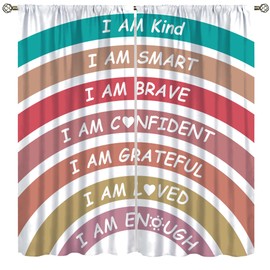 Llylumty Boho Rainbow Curtains Classroom Reading Corner Kind Amazing Brave Smart Loved Rainbow Decor Blackout Window Treatment Book Center Calming Corner Girls Room,Colorful 21x45in,2 Panel Set