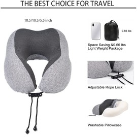 Levcoecam Travel Neck Pillow,Memory Foam Neck Pillow,Comfortable & Breathable Cover, Portable Airplane Travel Kit with 3D Contoured Eye Masks, Earplugs, and Luxury Bag (Gray)