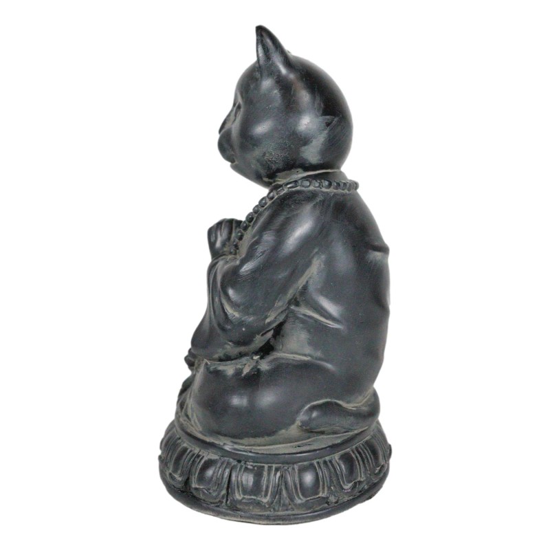 Ancient Meditating Cat on Lotus Levitating Buddha Figurine Zen Statue