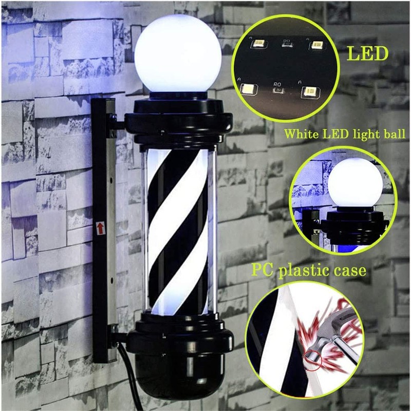 MIUXIU Barber Pole Black White LED Light,Traditional Barber Pole Outside