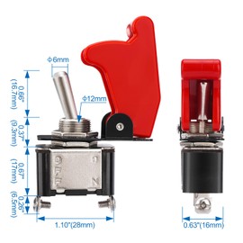 Baomain 5PCS Safety Cover Toggle Switch, 2 Pin SPST ON/Off Red Aircraft Guard, 20A 12V DC Toggle Rocker Switch, 12 Volt Heavy Duty for Car Truck Automotive