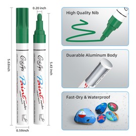 CoocAni Green Permanent Markers Paint Pens, 2 Pack Oil Based Opaque Paint Markers for Metal,Canvas,Wood,Rock Painting, Ceramic, Glass, Fabric Art Supplier (Green,2 Pack)