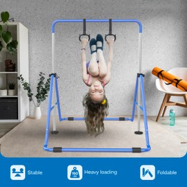 Crystal Stone Gymnastics Bar for Kids Adjustable Height (2.93-4.88 FT) Horizontal & Foldable Kids Gymnastics Bar at Home Kip & Pregymnastic Bars for Kids Blue