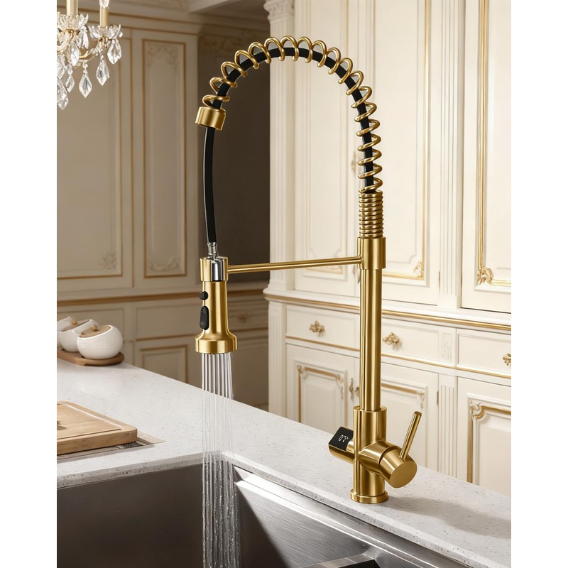 GICASA Kitchen Faucet with Temperature Digital Display, 304 Stainless Steel