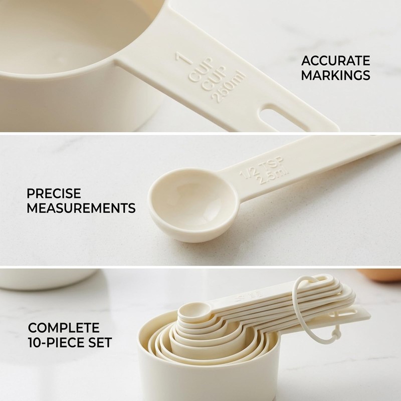Measuring Spoons and Cups Set, 10-Piece Plastic Measuring Tools for