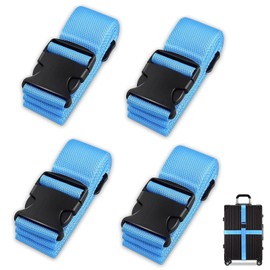 Luoqun88 Luggage Straps, Adjustable Suitcase Straps, 4 Pcs Heavy duty Luggage Straps - Durable Suitcase Belts with Release Buckle, Travelling Luggage Accessories (Blue)
