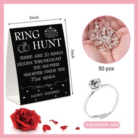 Ring Hunt Game(30 Rings with One Sign), Fun Bridal Shower Game, Wedding Game/Engagement Party Game, Bridal Shower Decorations Black and White-RH03