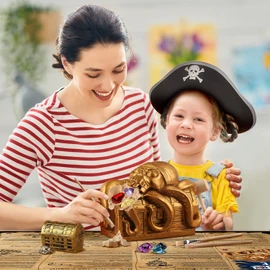 XXTOYS Jumbo Pirate Dig Kit - Dig up 12 Pirate Treasures, Gemstones, Gold Coins - Pirate Toys for Kids - Great Birthday Party Supplies, Gifts Idea for Boys & Girls - Includes Treasure Chest