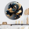 DesignQ Round Metal wall art, Deep Blue and Gold Blossom
