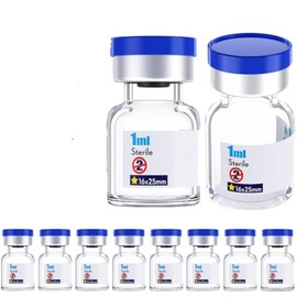 Biocomma 1ml 10pcs Sterile Empty Vial with Plastic Aluminum Flip Off Caps，Penicillin Bottle 13mm Crimp Top Sterile Transparent Borosilicate Lab Sample Vial (Transparent)