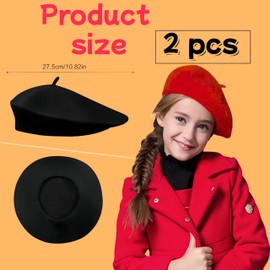 SDXCJY Adult Beret Hats Vintage Blend French Beret Hat Unisex Soft Warm Outdoor Classic Solid Color One Size 2 Pack, black, red