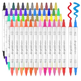 Banral 48 Colors Acrylic Paint Pens Markers, Dual Tip with Medium Tip and Brush Tip Paint Pens for Rock Painting, Stone, Wood, Calligraphy, Canvas, Ceramic, Metal, Glass, DIY Crafts
