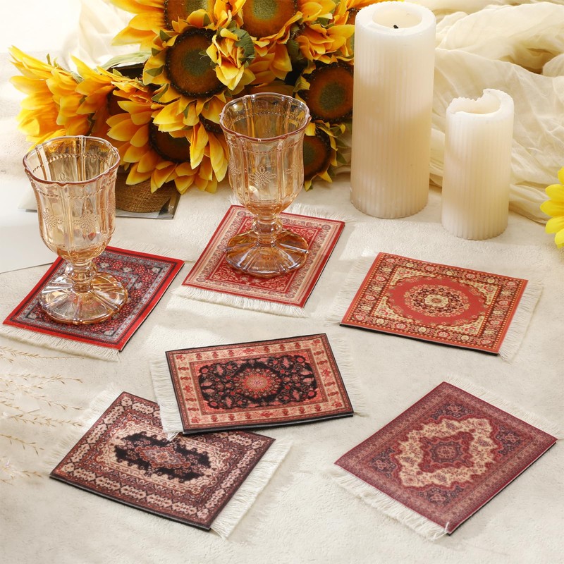 Preboun 10 Pcs Rug Table Coasters Oriental Design Table Drink