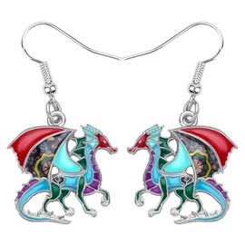 DUOWEI Unique Floral Enamel Welsh Dragon Earrings for Women Teens Girls Charms Dragon Dangle Drop Jewellery Birthday Gifts, Enamel, No gemstone.