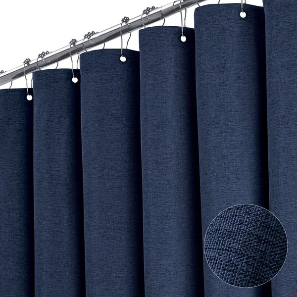BTTN Navy Blue Shower Curtain - Linen Textured Heavy Duty