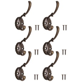 Fuxxer® 6 x Double Coat Hooks Towel Hooks Antique Iron Bronze Design Set of 6