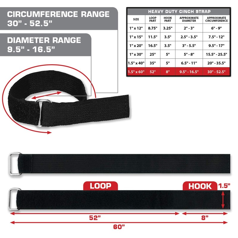 Heavy Duty Cinch Straps with Stainless Steel Metal Buckle, Reusable