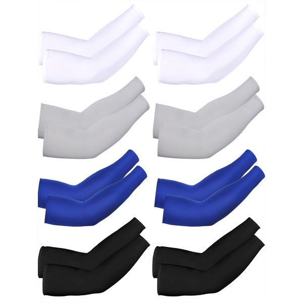Mudder 8 Pairs Unisex UV Protection Arm Cooling Sleeves Ice Silk Arm Cover (White Black Grey Blue, Ice Silk)
