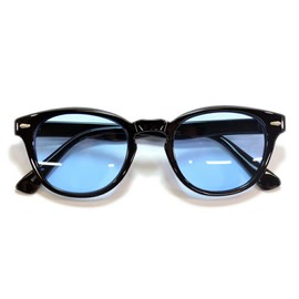 MERRY PLEASURE Men's Women's Date Glasses, Wellington, Boston, Bosrington, Color Lenses, Light Color, Asian Fit, Black x Lt.Blue