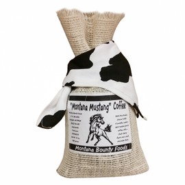 Montana Mustang Columbian Arabic Coffee - 12 oz Ground & Roasted w/ Natural Black Cherries In a Rustic Western Style Burlap Bag from Bounty Foods - Enjoy this American Breakfast Essential (MUS 12oz)