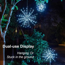 LIGHTSHARE 12" Starburst Light Lighted Ball 80 LED Firework Lights White Twinkle Hanging Ball Dual-use for Patio Walkway Pathway Decoration Indoor/Outdoor