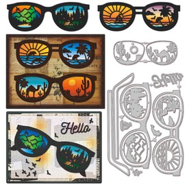 GLOBLELAND Cutting Dies with Sunglasses Landscape for DIY Scrapbooking Metal Ocean Forest Desert Cutting Dies Sunglasses Frame Punches for Card Making Embossing Photo Album Craft Decor