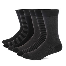 HHX YONLEE Black and Grey Dress Socks 6 Pairs Assorted Classic Soft Crew Socks Size 10-13