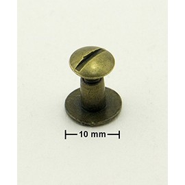 HAND® 20 Sets of Antique Brass Tone Metal Binding Screws with Domed Screw Head - 10mm Diameter x 8mm Deep