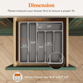 Lifewit Silverware Drawer Organizer Tray, Plastic Cutlery Storage for Kitchen Drawer, Flatware and Utensil Holder Divider for Spoons Forks Knives Tableware, 6 Compartment, Gray