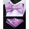 HISDERN Men's Floral Jacquard Wedding Party Self Bow Tie Pocket