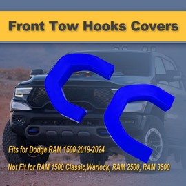 Front Tow Hooks Covers Fits for Dodge RAM 1500 Accessories 2019-2024 (Not Fit for RAM 1500 Classic,Warlock, RAM 2500, RAM 3500 Customized Tow Hitch Covers Blue