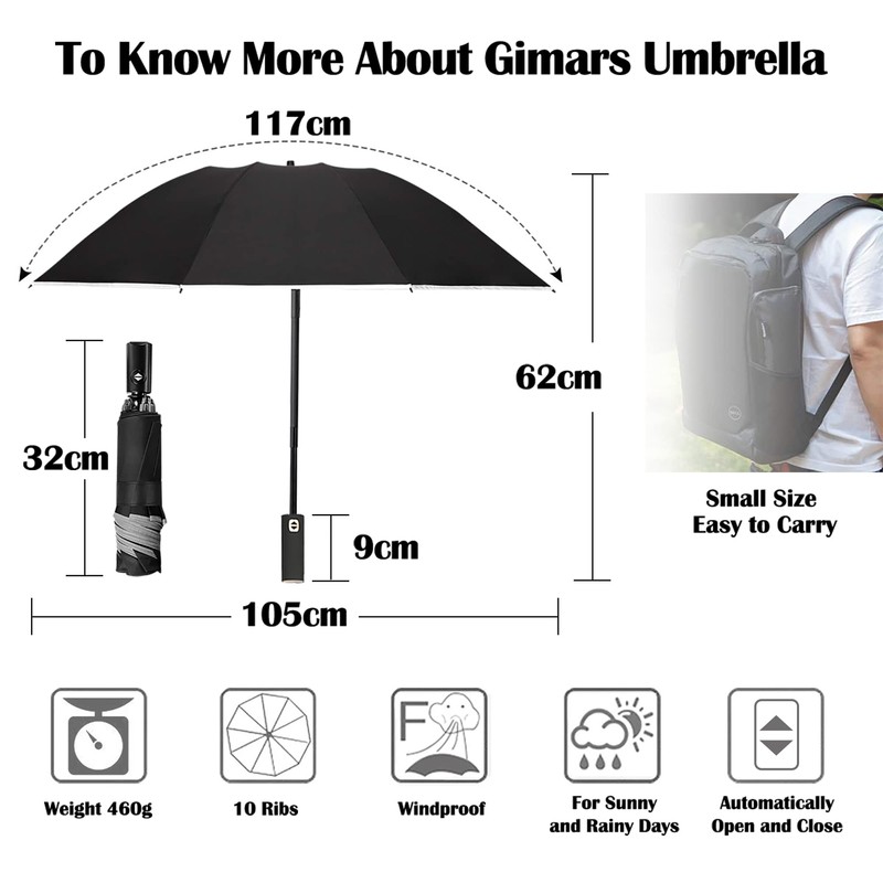 Gimars Portable Folding Automatic Windproof Umbrella with Telphon Coating 210T