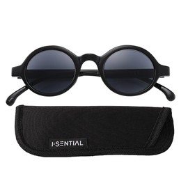 I-Sential Round Reading Sunglasses Black Frame Smoke Black UV400 Tinted Lens Sun Readers Mens Womens Retro Classic & Case +2.75