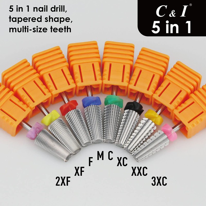C&I 5 in 1 Multi-function Tapered Shape Nail Drill, Professional