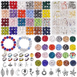 NiArt 510PCS Rhinestone Jewelry Kit for DIY Bracelets, Necklaces, Keychains – Includes 240 10mm Gems, 200 8mm Spacers, 50 Metallic Accents, 20 Pendants in 24 Vibrant Colors